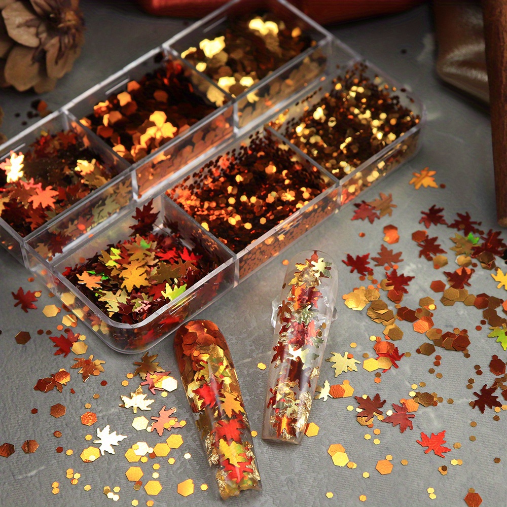 6 Grids Autumn Nail Glitter Fl - Gold Foil Flakes review and price